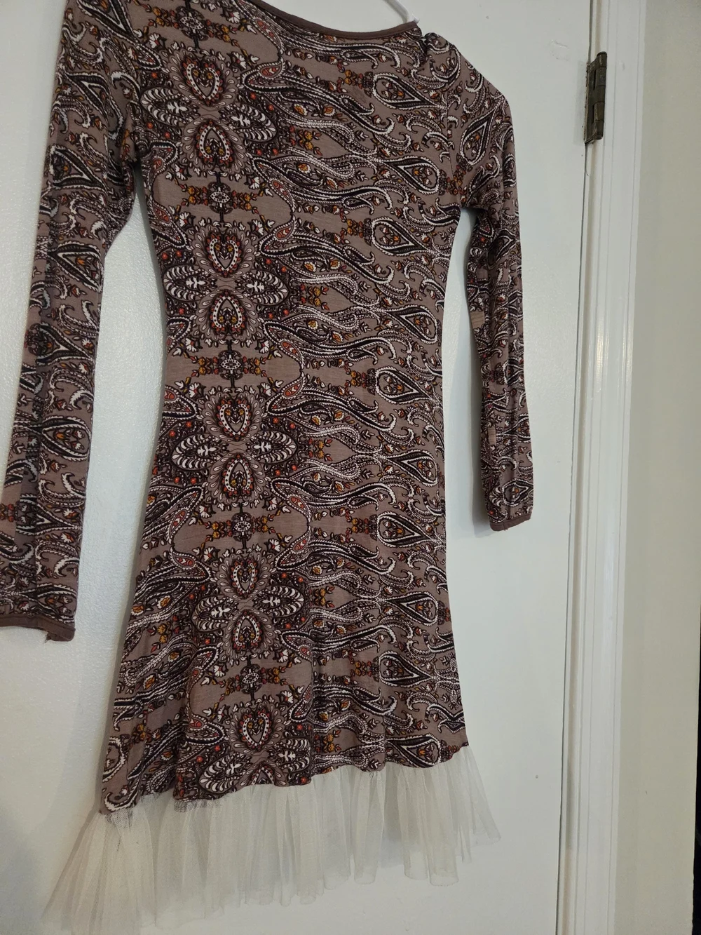 Girls' Paisley Long-Sleeve Tulle-Hem Dress - 10